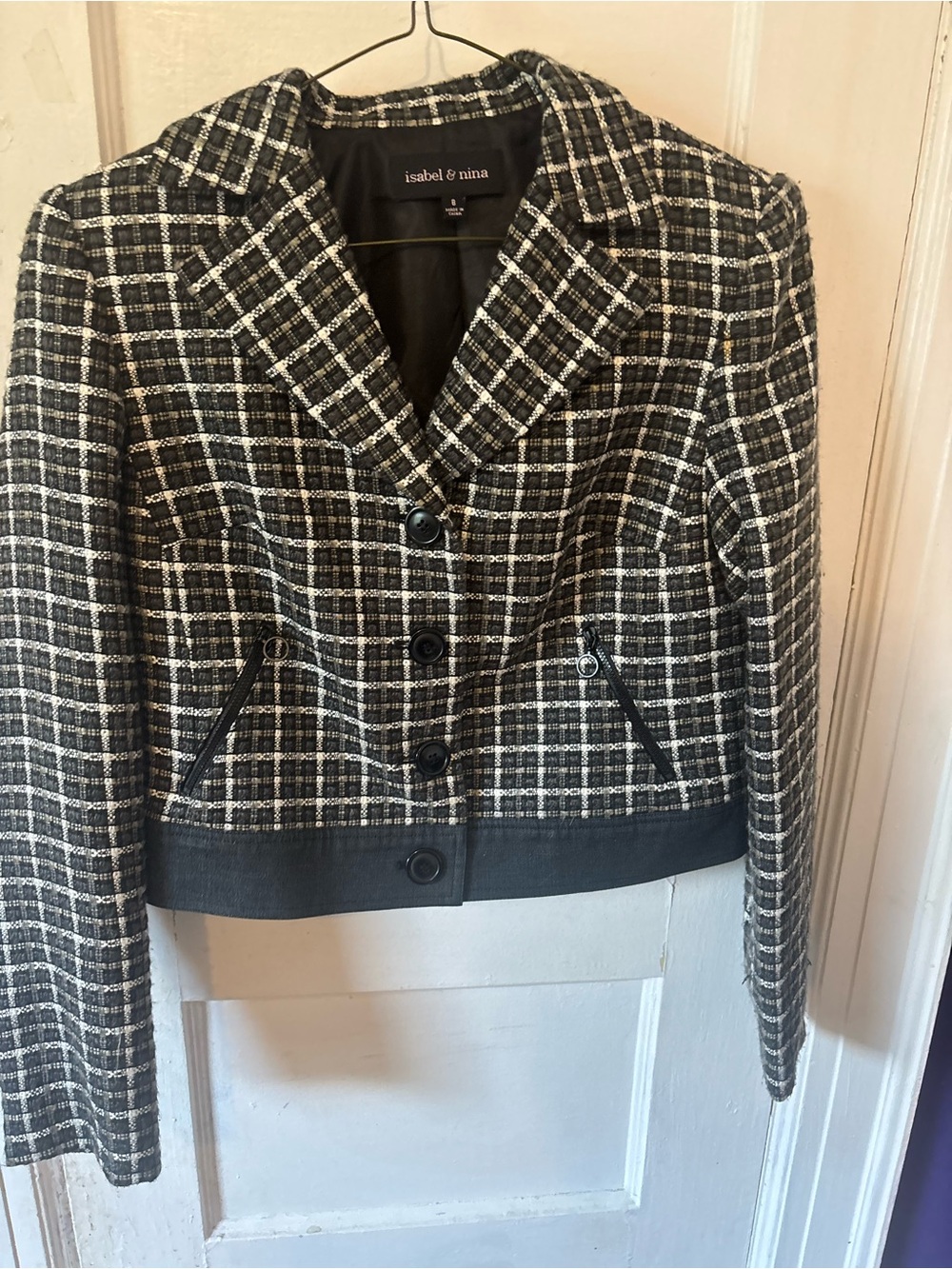 Isabel & Nina Black and White Plaid Cropped Blazer
